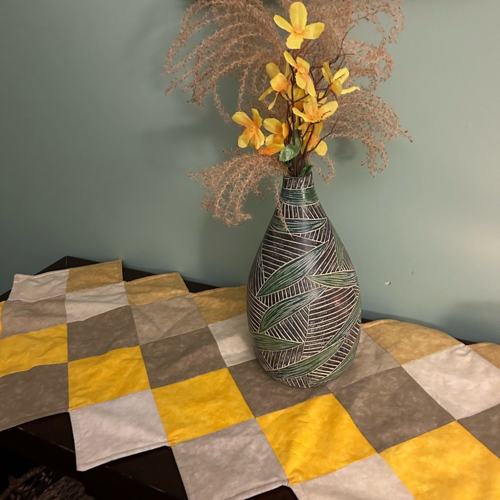 Green and Gray Vase with Elegant Accents
